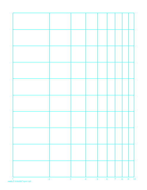 Preview of Semi-Log Paper with Logarithmic Horizontal Axis (One Decade) and Linear Vertical Axis on Letter-Sized Paper