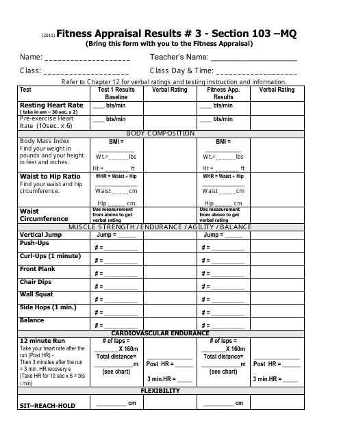 Fitness Appraisal Form - Section 103-mq Download Pdf