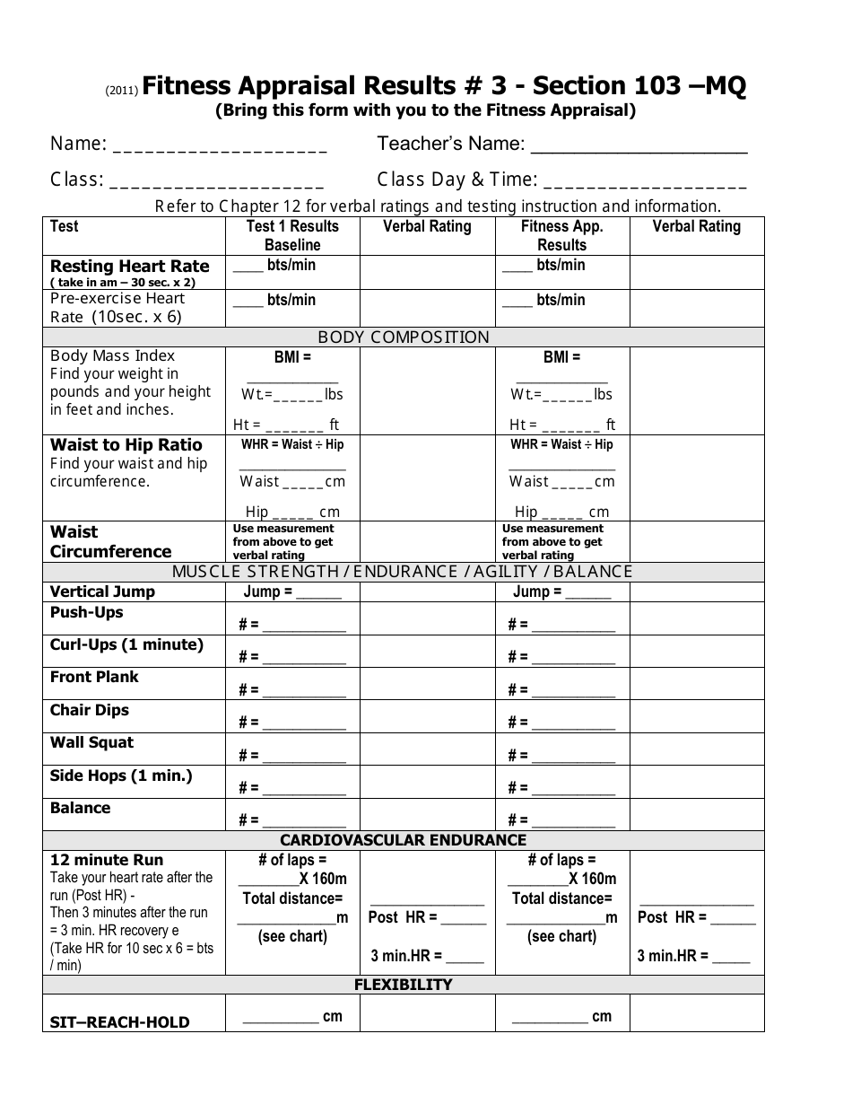 Fitness Appraisal Form Section 103mq Fill Out, Sign Online and