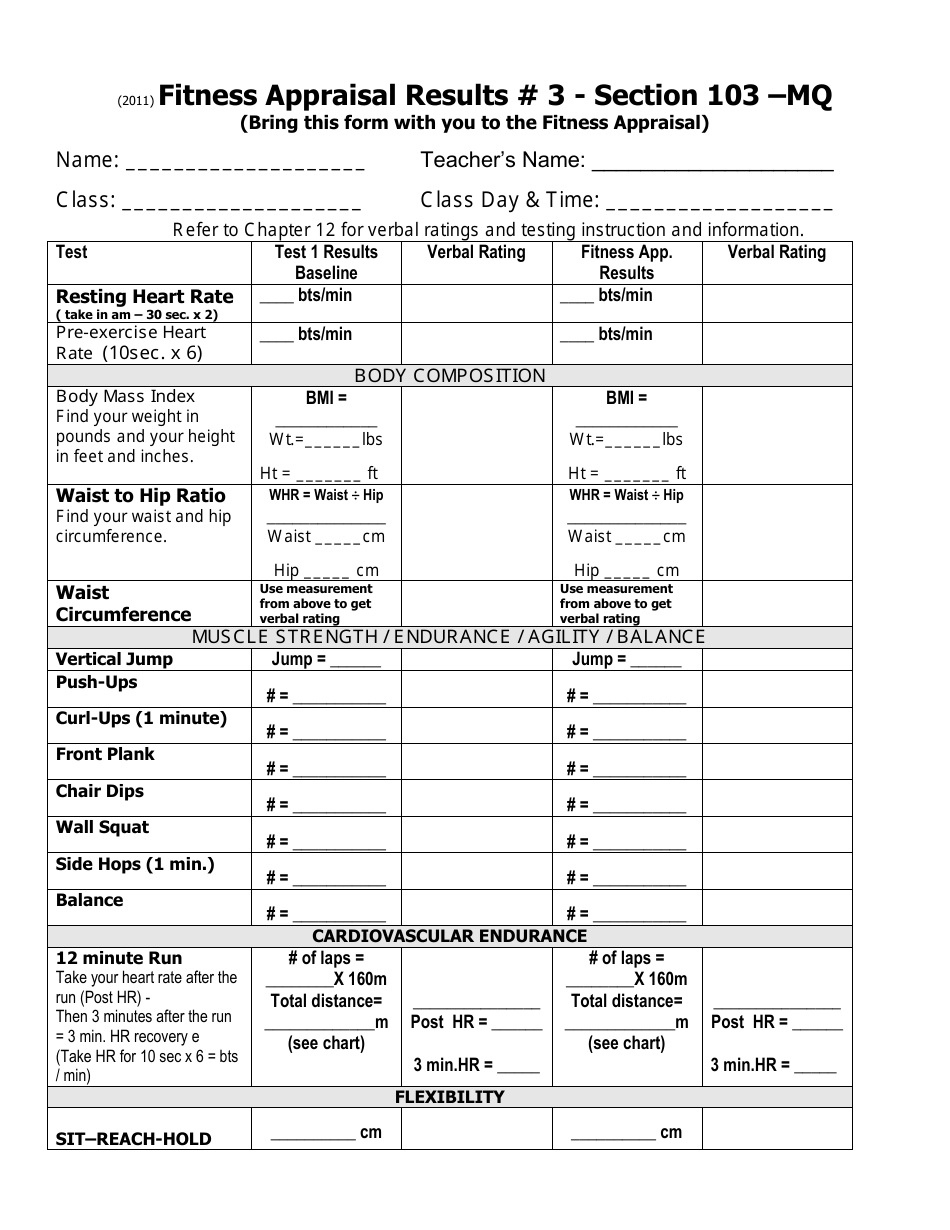 Fitness Appraisal Form - Section 103-mq, Page 1