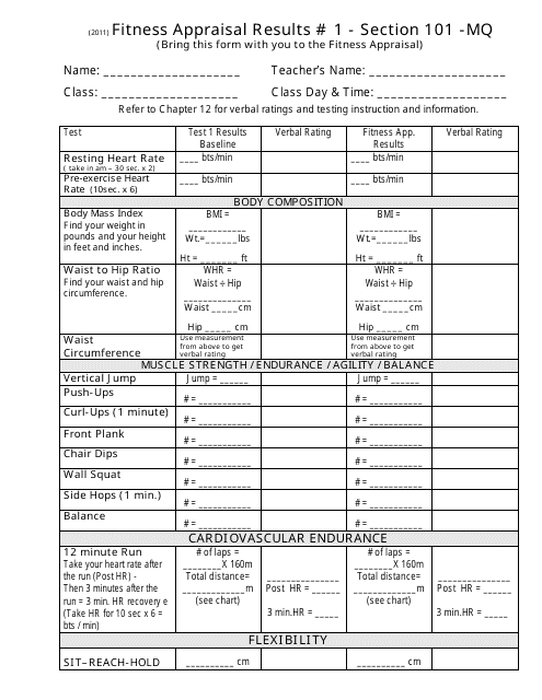 Fitness Appraisal Form - Section 101-mq