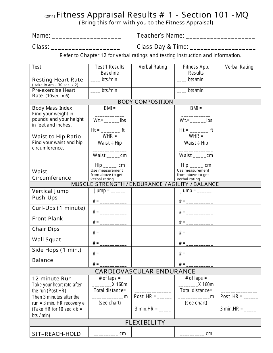 Fitness Appraisal Form Section 101mq Fill Out, Sign Online and