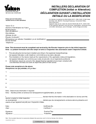 Document preview: Form YG5407 Installers Declaration of Completion (Initial or Alteration) - Yukon, Canada (English/French)