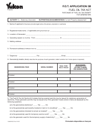 Form YG5802 &quot;Fuel Oil Tax - Application 5b&quot; - Yukon, Canada
