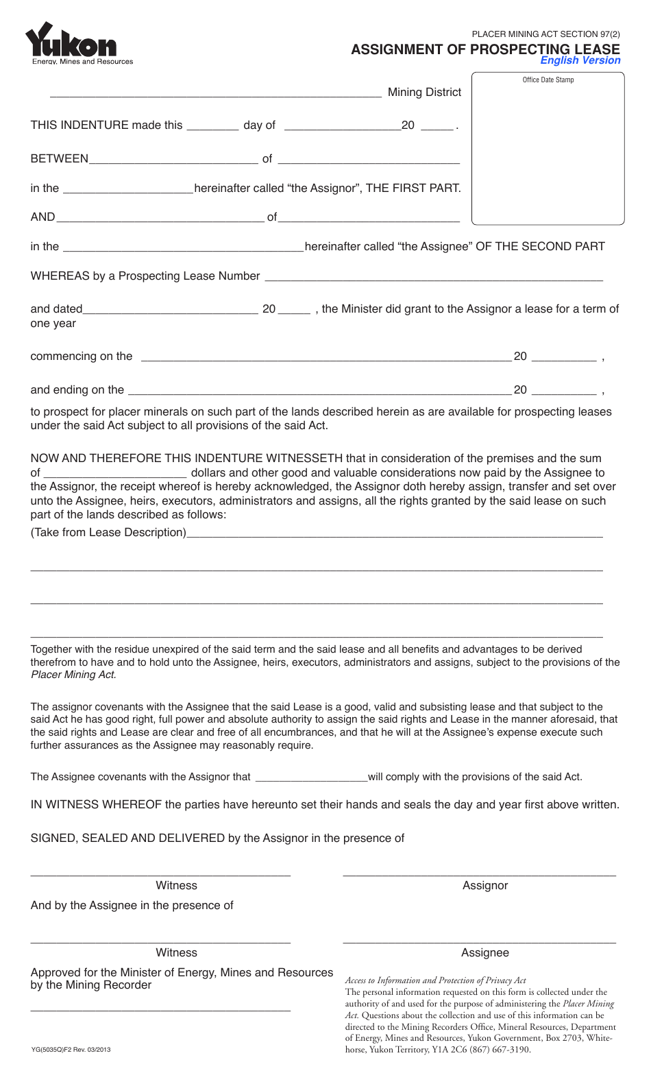 Form YG5035 - Fill Out, Sign Online and Download Fillable PDF, Yukon ...