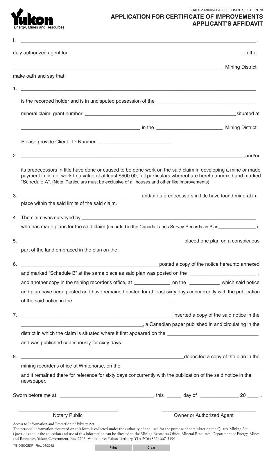 Form YG5050 - Fill Out, Sign Online and Download Fillable PDF, Yukon ...