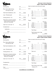 Document preview: Form YG4245 Daily Cash Count Sheet - Yukon, Canada