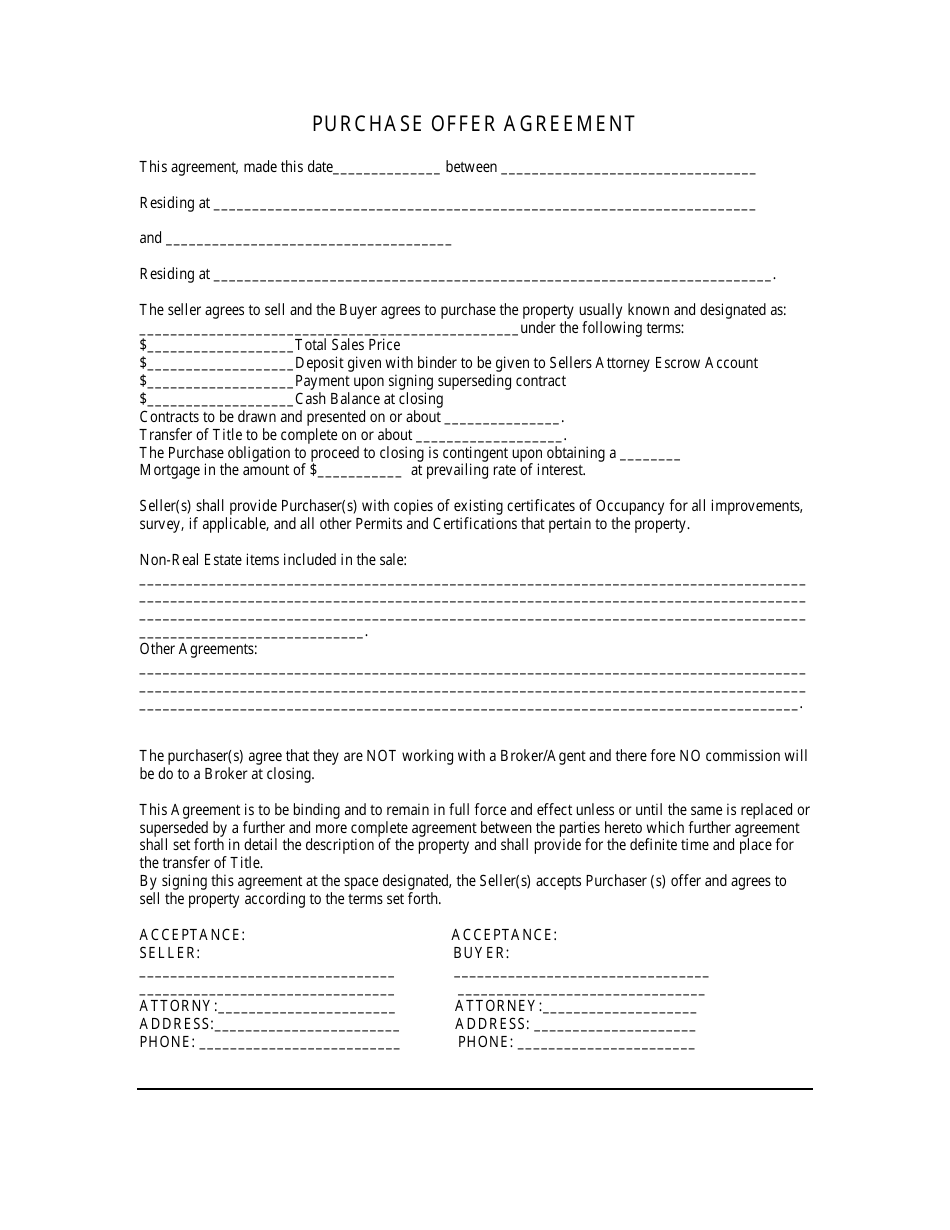 Purchase Offer Agreement Form, Page 1