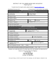 Document preview: New Hire Reporting Form - District of Columbia New Hire Registry - Washington, D.C.