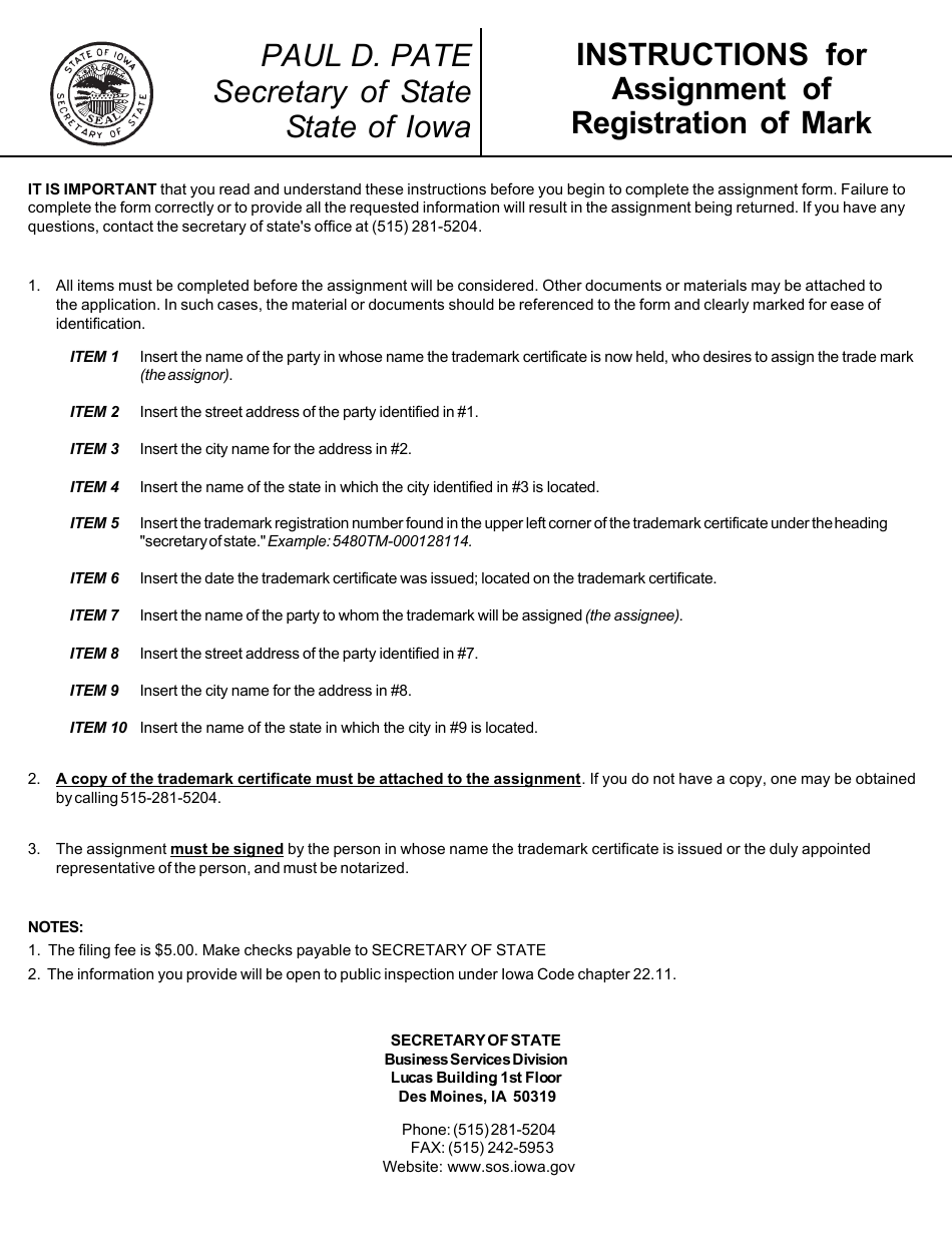 Form 635_0001 Assignment of Registration of Mark - Iowa, Page 2