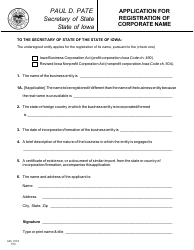 Form 635_0118 Application for Registration of Corporate Name - Iowa