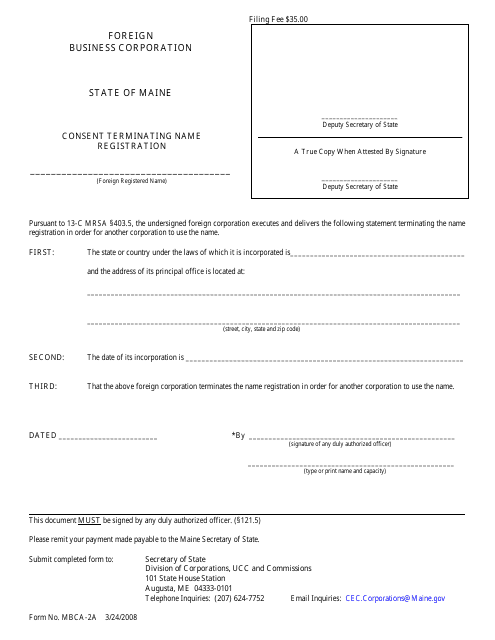 Form MBCA-2A  Printable Pdf