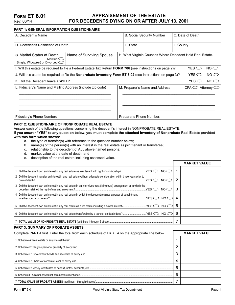 Form ET6.01 - Fill Out, Sign Online and Download Printable PDF, West ...