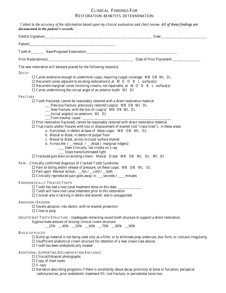 Clinical Findings for Restoration Benefits Determination Download ...