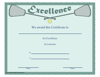 Document preview: Lacrosse Certificate of Excellence Template