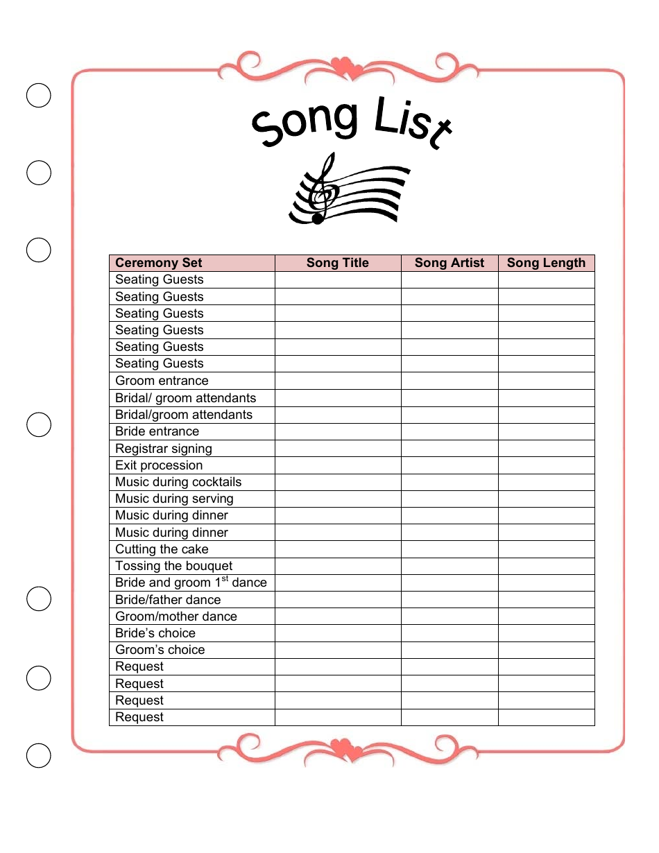 Wedding Playlist Template Download Printable PDF Templateroller