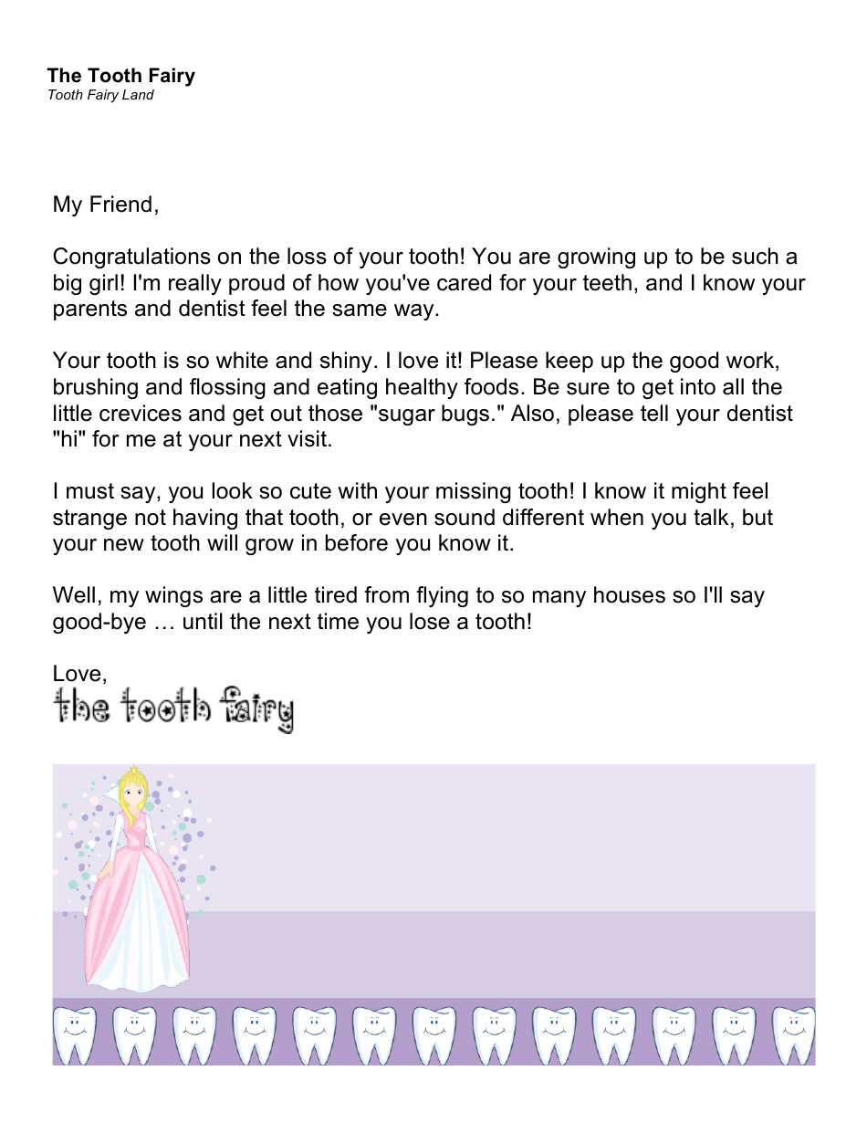 Sample Tooth Fairy Letter Download Printable Pdf Templateroller