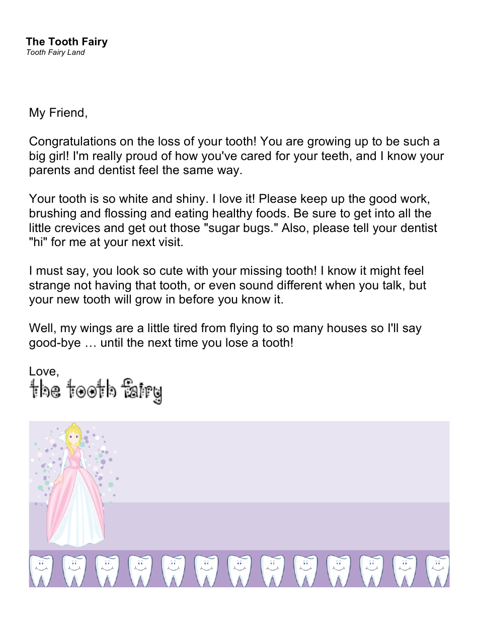 tooth fairy letter template word