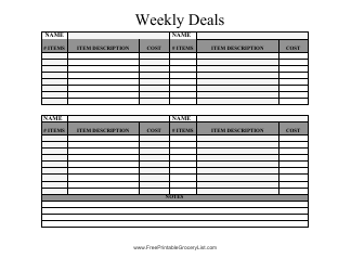 Document preview: Weekly Deals Schedule Template