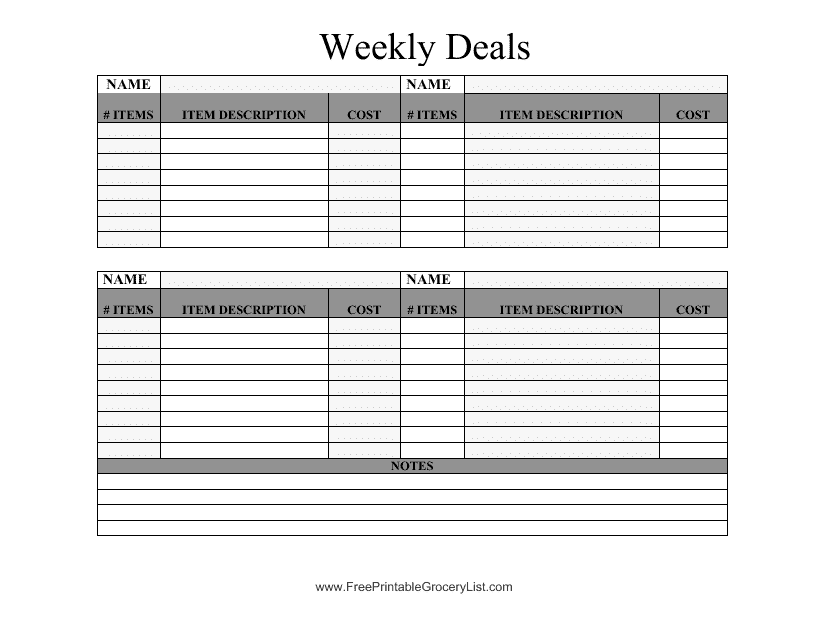&quot;Weekly Deals Schedule Template&quot; Download Pdf