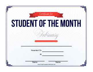 Document preview: Student of the Month Certificate Template - February