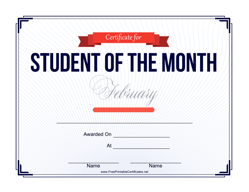 Student of the Month Certificate Template - February