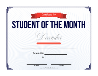 &quot;Student of the Month Certificate Template - December&quot;