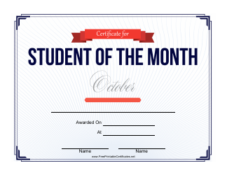 Document preview: Student of the Month Certificate Template - October