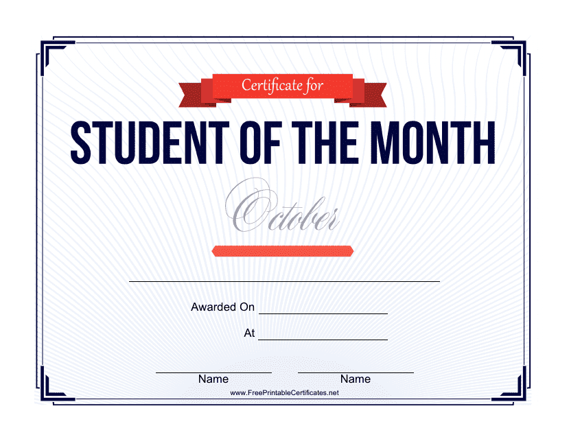 Student of the Month Certificate Template - October