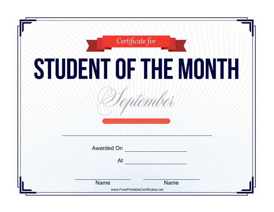 Student of the Month Certificate Template - September