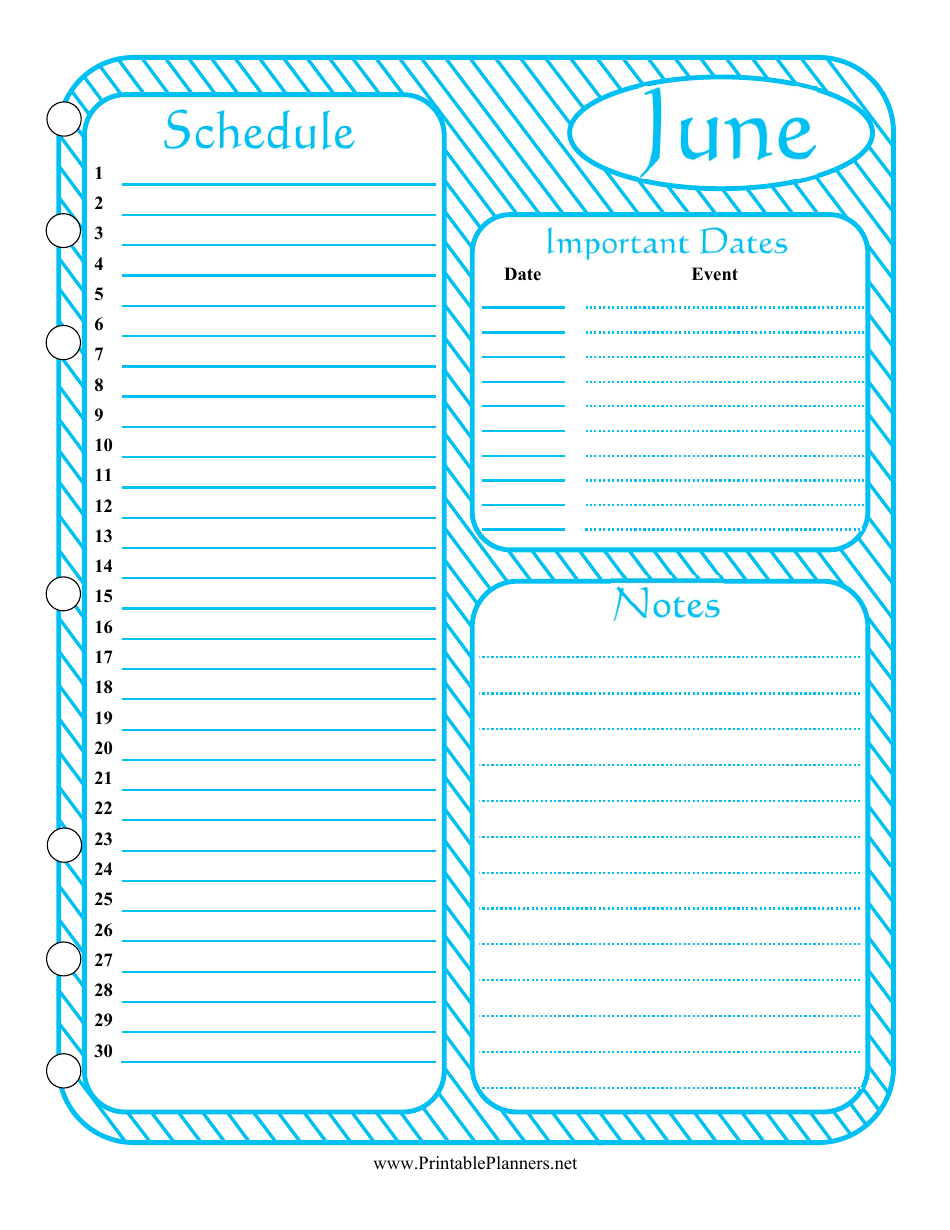 Monthly Schedule Template - June Download Printable PDF | Templateroller