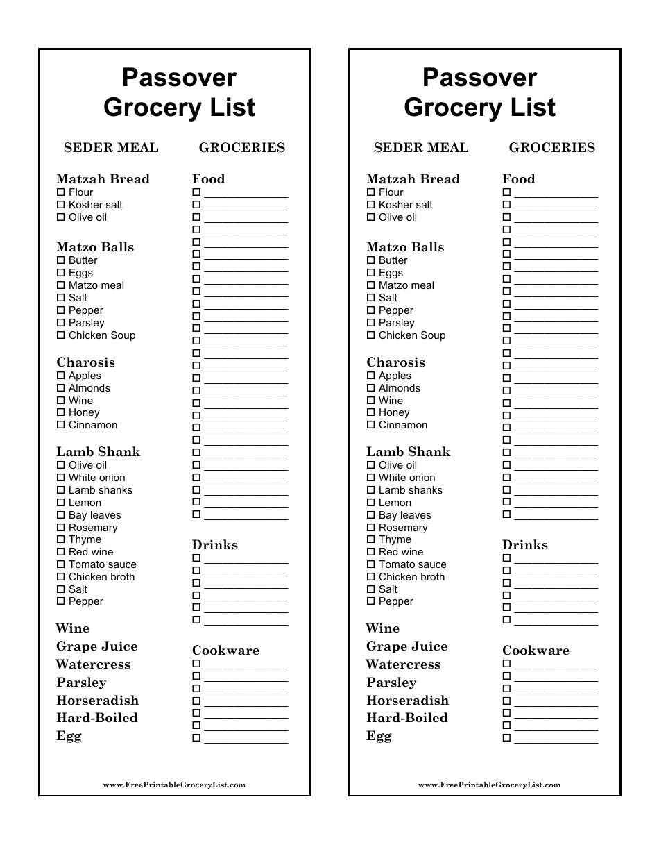 Passover Grocery List Template