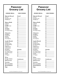 Document preview: Passover Grocery List Template
