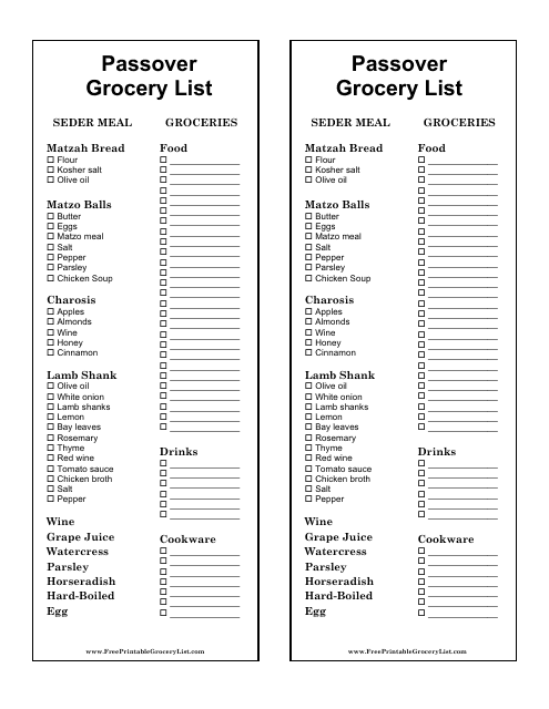 &quot;Passover Grocery List Template&quot; Download Pdf