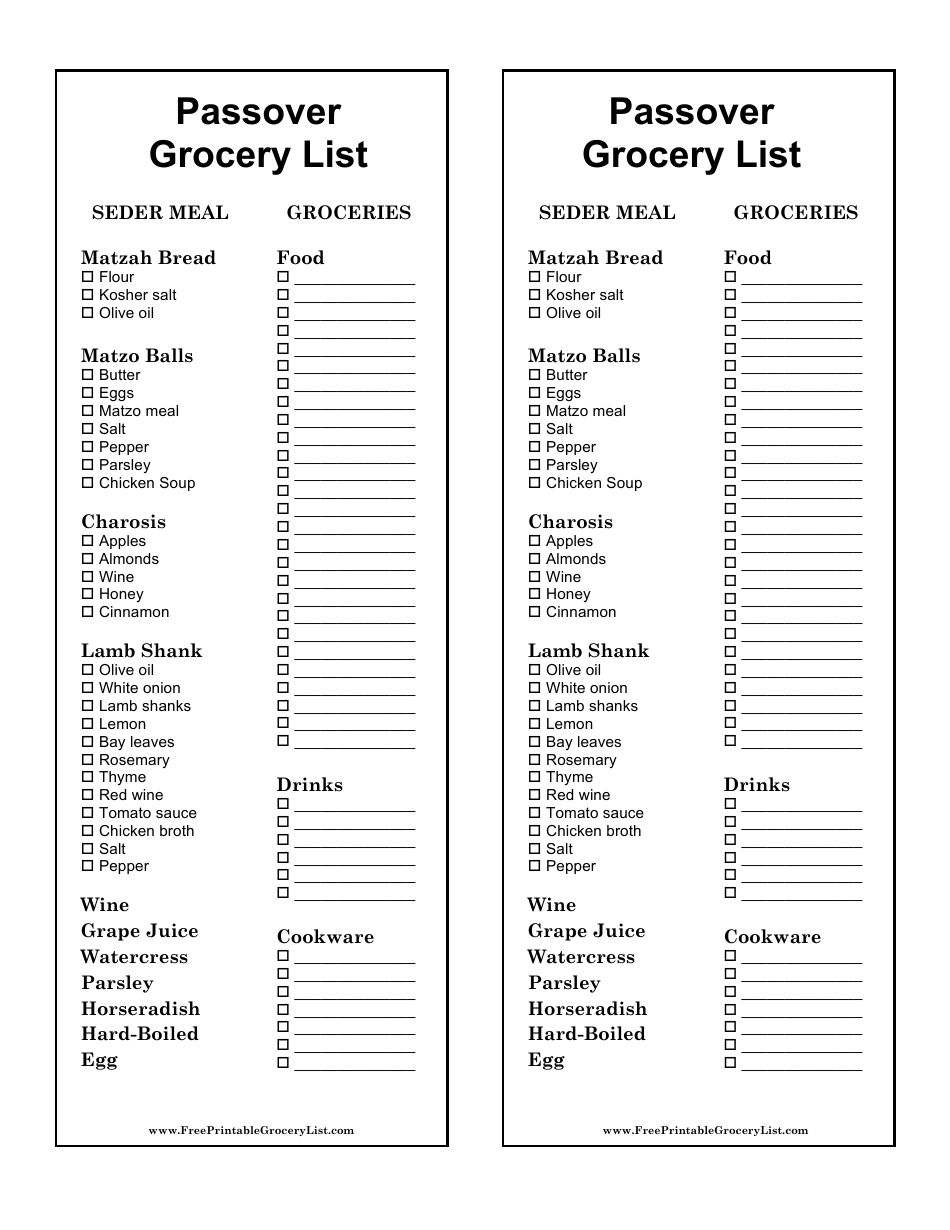 Passover Grocery List Template Download Printable PDF Templateroller