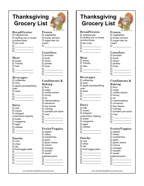 &quot;Thanksgiving Grocery List Template&quot; Download Pdf