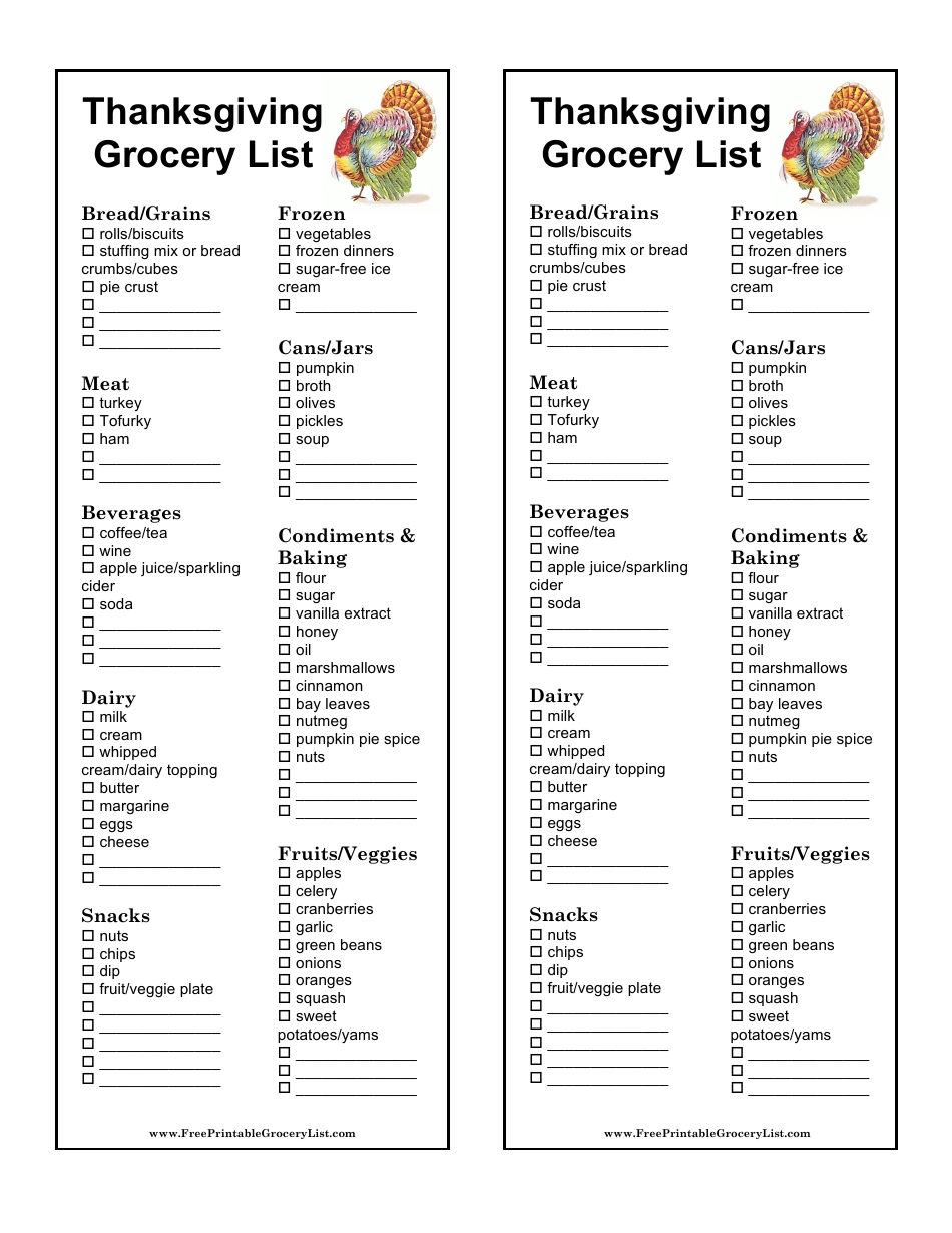 Thanksgiving Grocery List Template Download Printable PDF Templateroller