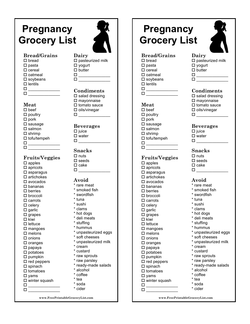 Pregnancy Grocery List Template, Page 1