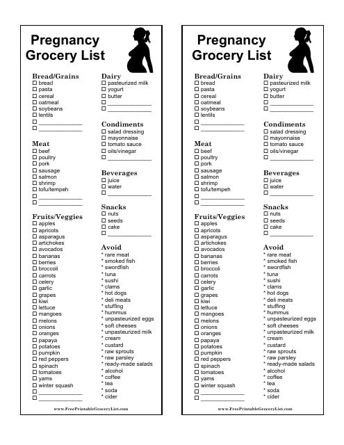 Pregnancy Grocery List Template Download Printable PDF Templateroller