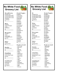 &quot;No White Food Grocery List Template&quot;