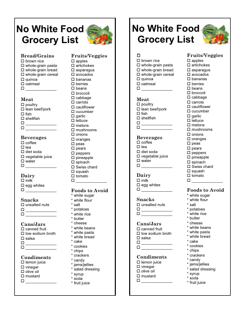 White Food Grocery List Template