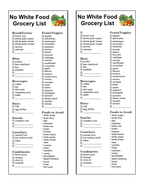 no white food grocery list template download printable pdf templateroller