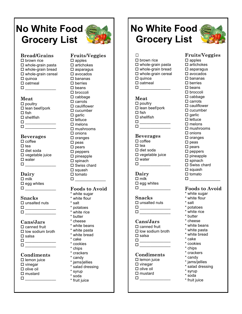 no white food grocery list template download printable pdf templateroller