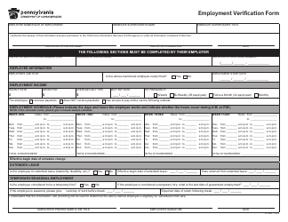 Form CY925 &quot;Employment Verification Form&quot; - Pennsylvania