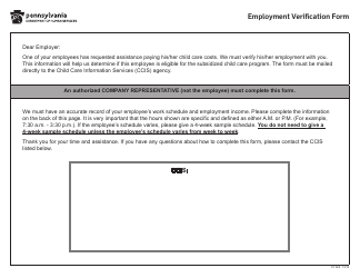 Form CY925 Employment Verification Form - Pennsylvania, Page 2