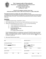 Change of Address Notification for Firearms Identification Card and License to Carry Firearms - Massachusetts