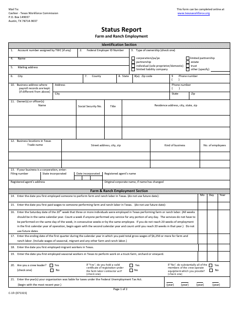 Form C-1FR Farm & Ranch Employment Registration - Status Report - Texas