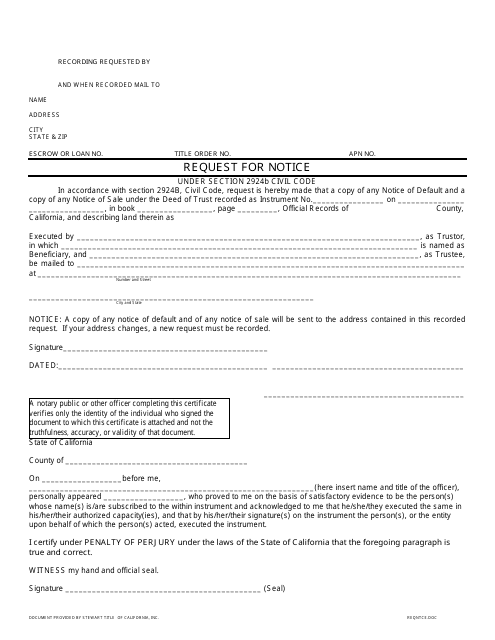 Request for Notice - Stewart Title of California, Inc. - California