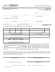 Form TA-VT-11 &quot;Affidavit of Repossession&quot; - Vermont