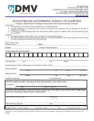 Document preview: Form VP154 Application for Governmental Services Tax Exemption - Nevada